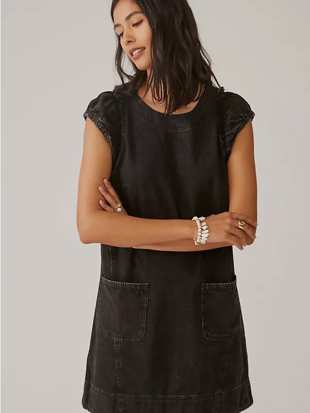 Nwot Pilcro Black Short-Sleeve Denim Shift Dress